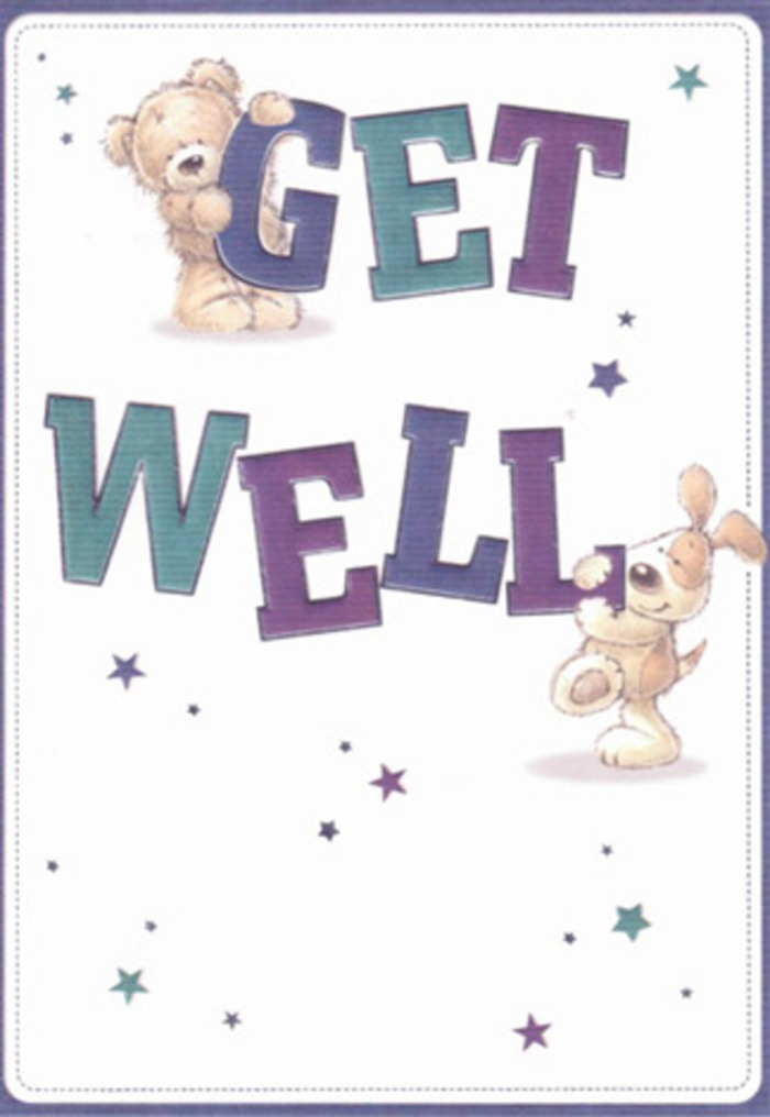 Gentle joy takes centre stage in this get well card-its design echoing the friendly spirit of New Addington. A teddy bear, softly rendered with plush textures, balances cheerfully atop oversized letters shaded in gradients of purple and aqua, while a lively puppy, all floppy ears and wagging tail, snuggles below with hopeful energy. Playful stars swirl in various hues of blue and violet, filling the card with a sense of wonder and possibility, reminiscent of the local parks on a cool spring day. The creamy, light background creates space for both clarity and emotional lift-qualities deeply appreciated by families and friends throughout New Addington. There's a tactile allure to the scene, a suggestion of touch that brings to mind the sensation of petals and leaves thoughtfully arranged into a bouquet by skilled hands at Flowers New Addington. Sending this card alongside fresh blooms becomes a truly heartfelt expression; every detail, from expressive faces to dancing stars, weaves together hope and caring-the very essence of our neighbourhood's warmth.