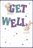Brimming with cheerful encouragement, this playful get well card is the kind of thoughtful gesture cherished in New Addington. Across a creamy, sunlit background, a cuddly teddy bear and a bright-eyed puppy share a mission: to uplift with their carefree antics and loving presence. Their cozy fur and lively movement evoke the tender touch found in a just-arrived delivery of fresh flowers from a local florist. The phrase 'Get Well' appears in bold indigo and teal, its letters carried and supported by the two friends in a display of unstoppable optimism. Stars in shades of blue and purple twinkle all around, adding excitement and magic to the card-just as a walk down Central Parade brightens a grey day. The whole composition radiates genuine comfort, echoing the thoughtful care and creativity that Flowers New Addington brings to every bouquet. This card becomes a symbol of community support and heartfelt recovery wishes, a simple yet powerful reminder that kindness and hope are always close at hand in New Addington.